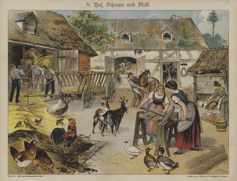 Boerderij (kleur litho) door German School