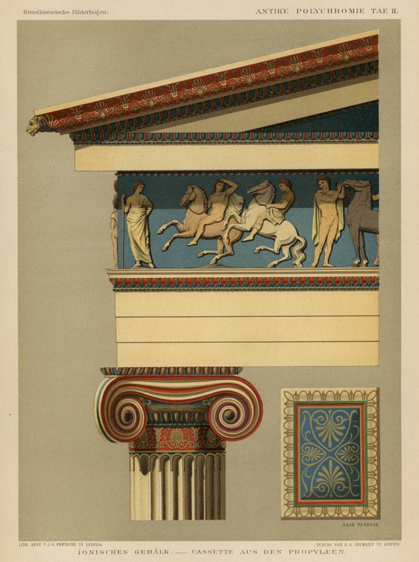 Ionisch hoofdgestel (kleur litho) door German School