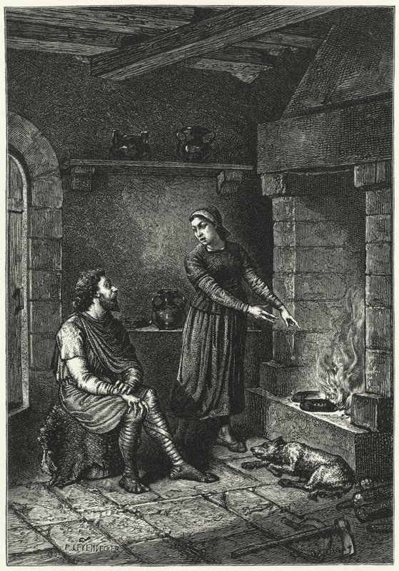 Koning Alfred en de verbrande taarten (gravure) door German School