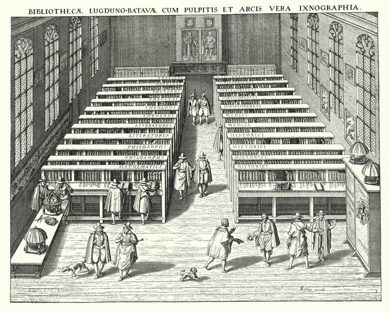 Bibliotheek van de Universiteit van Leiden (gravure) door German School