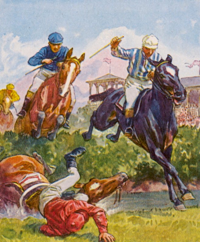 Paardenrace (kleur litho) door German School