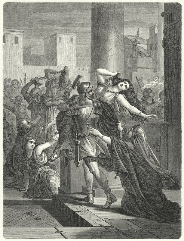 De roof van de Sabijnse vrouwen (gravure) door German School