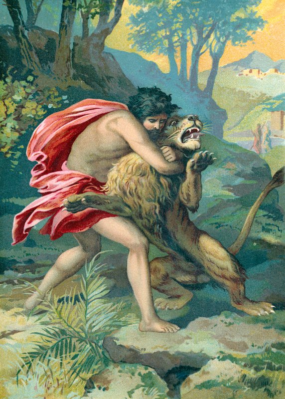 Samson en de leeuw door German School
