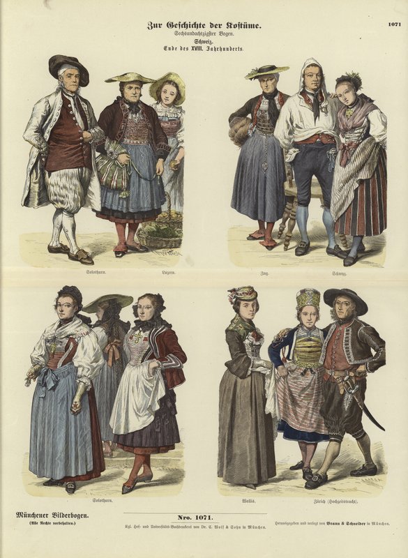 Zwitserse kostuums, eind 18e eeuw door German School
