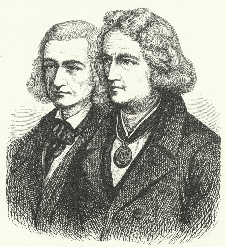 De gebroeders Grimm (gravure) door German School