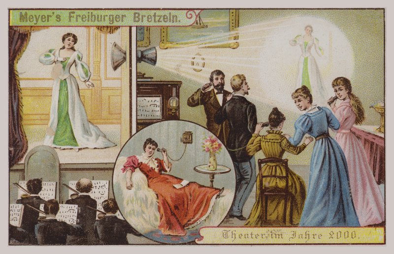 Theater in het jaar 2000 (chromolitho) door German School