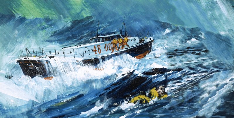 Reddingsboot redt een man in zee door Graham Coton