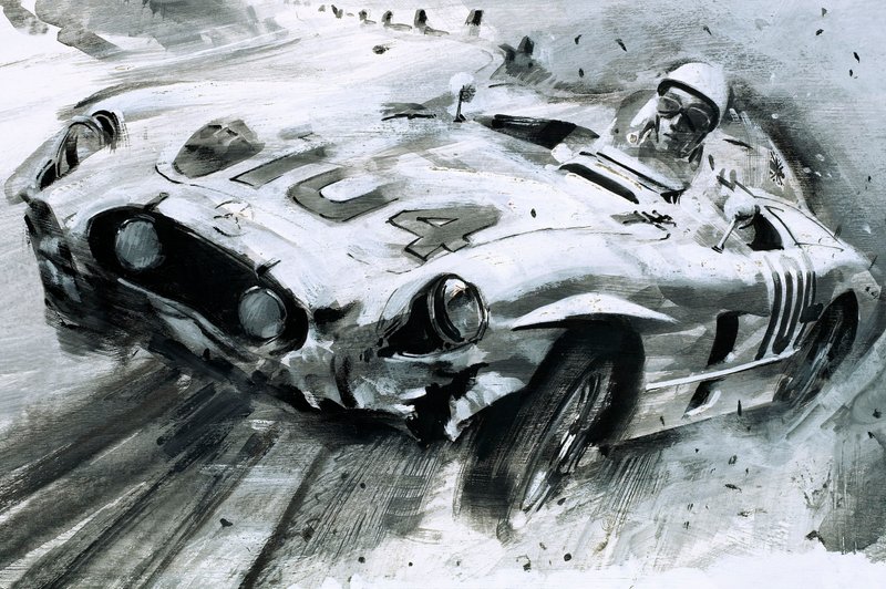 Stirling Moss (gouache op papier) door Graham Coton