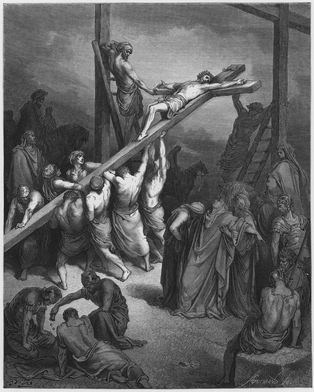 De oprichting van het kruis door Gustave Dore