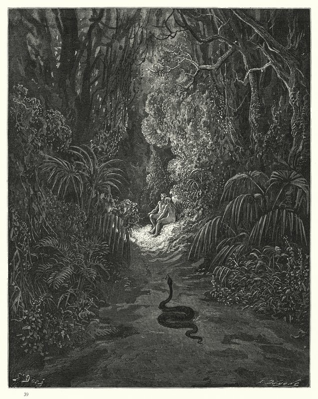 Illustratie van Gustave Doré voor Miltons Paradise Lost, Boek IX, regels 434, 435 door Gustave Dore
