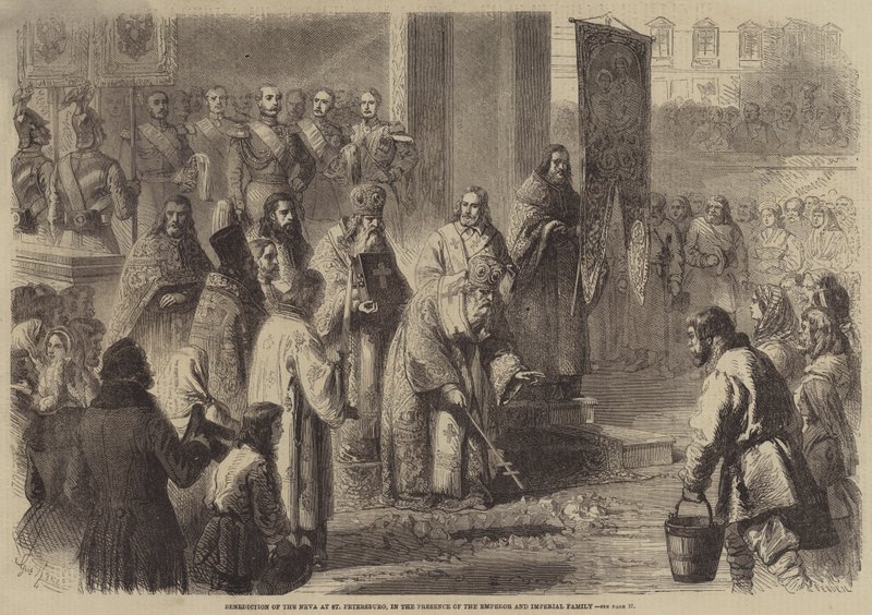 Zegening van de Neva in Sint-Petersburg, in Aanwezigheid van de Keizer en de Keizerlijke Familie door Gustave Janet