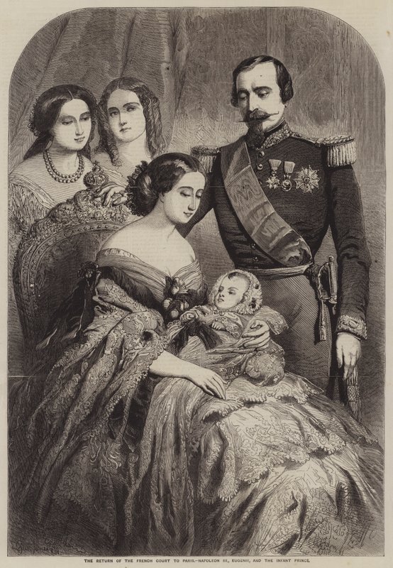 De terugkeer van het Franse hof naar Parijs, Napoleon III, Eugénie en de prins door Gustave Janet
