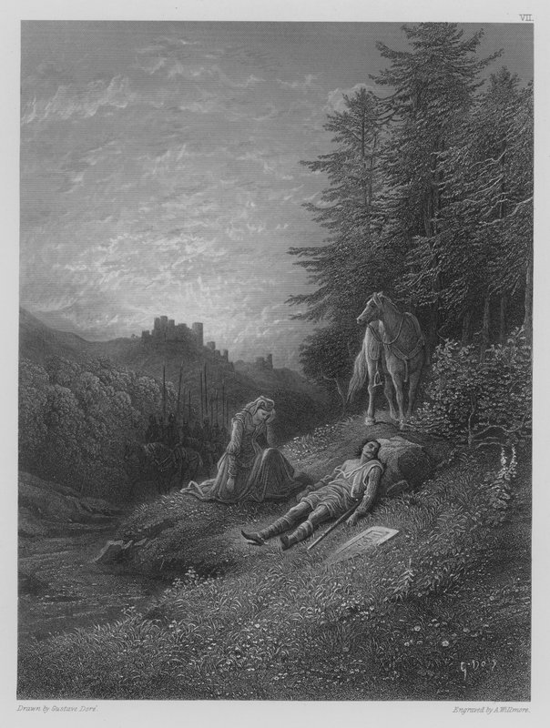 Enid verzorgt Geraint door Gustave after Dore