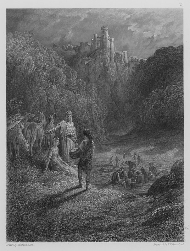 Geraint en Enid in de weide door Gustave after Dore
