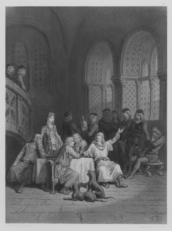 Lancelot vertelt zijn avonturen door Gustave after Dore