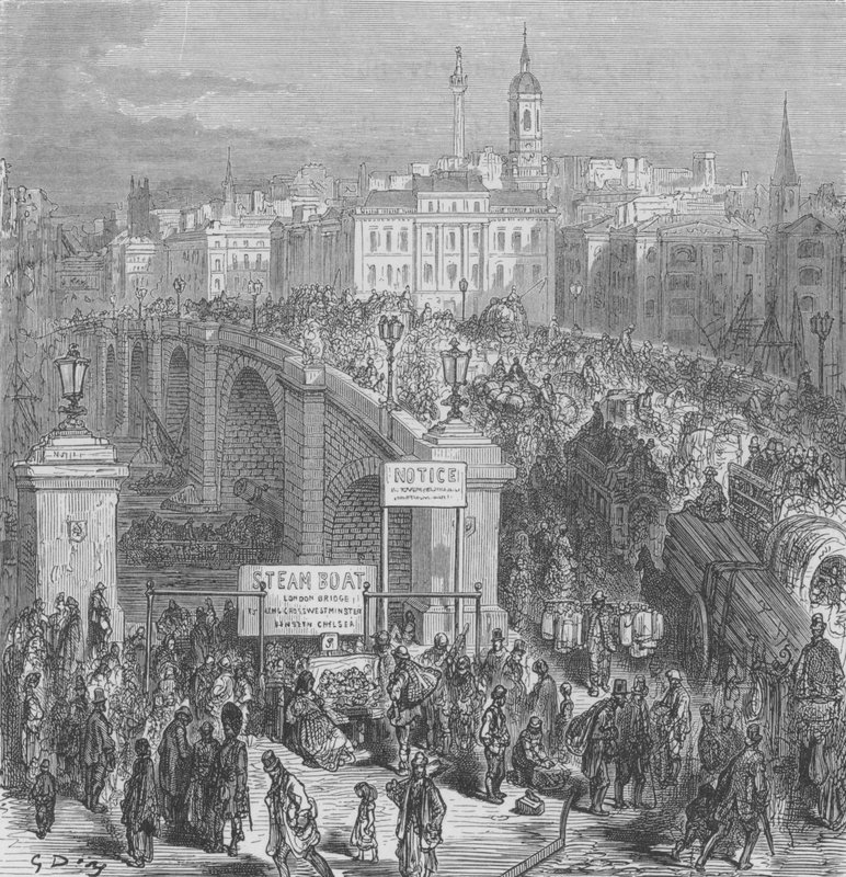 De Londense Brug, in 1875 door Gustave after Dore