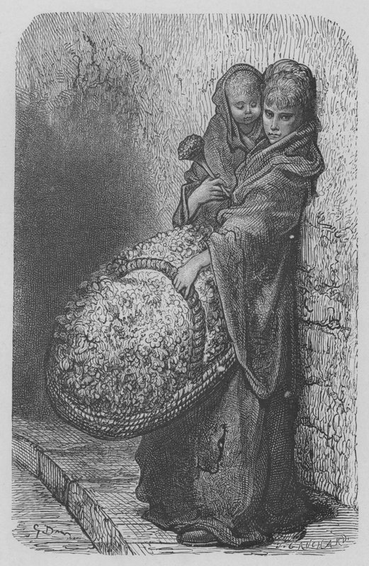 Bloemenverkoopster door Gustave after Dore