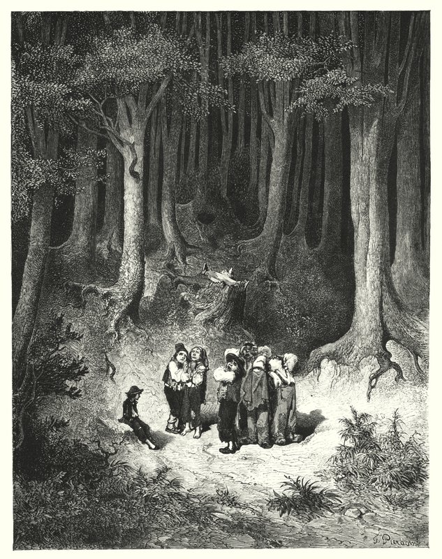 Klein Duimpje (gravure) door Gustave Dore