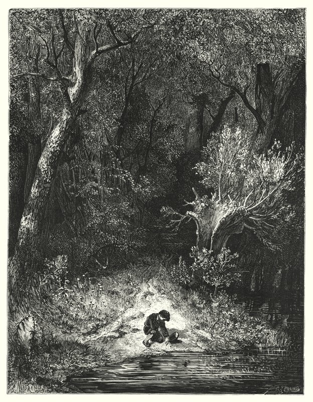 Klein Duimpje (gravure) door Gustave Dore