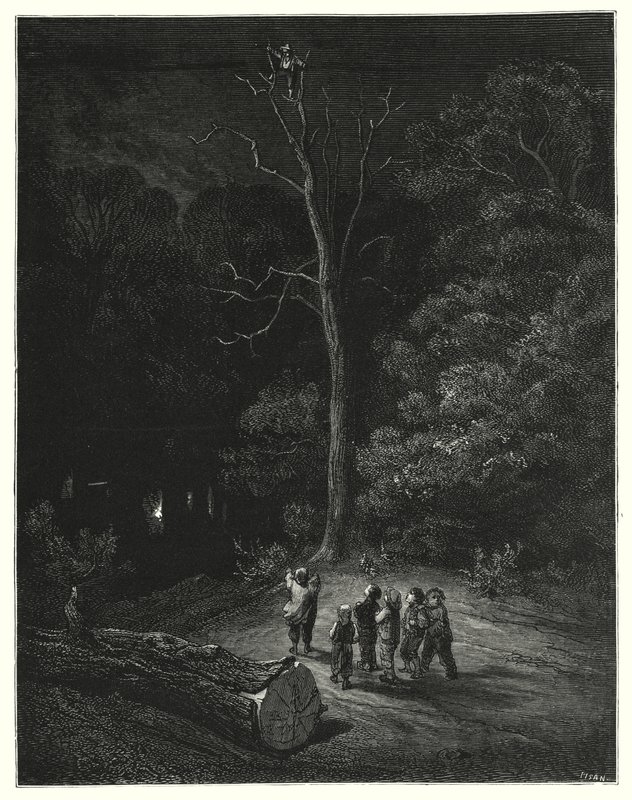 Le Petit Poucet; Klein Duimpje (gravure) door Gustave Dore