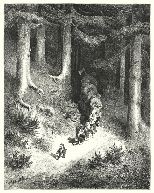 Le Petit Poucet; Klein Duimpje (gravure) door Gustave Dore