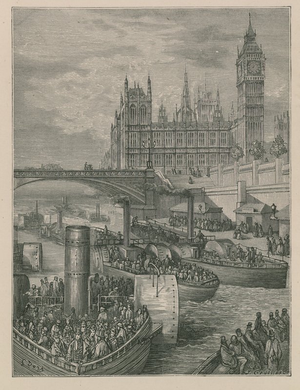 Westminster Trappen - Stoomschepen Vertrekken door Gustave Dore
