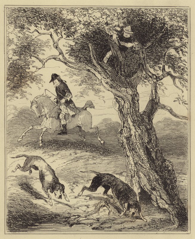 Dick Turpin opgejaagd door bloedhonden door Hablot Knight Browne