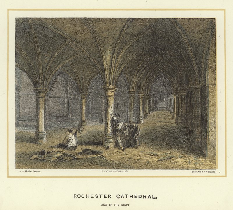 Rochester Cathedral, uitzicht op de crypte door Hablot Knight Browne
