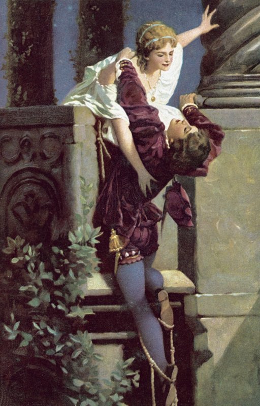 Balkonscène, Romeo en Julia door Hans Makart