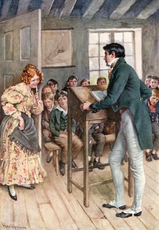 Fanny Squeers en Nicholas Nickleby (kleur litho) door Harold Copping