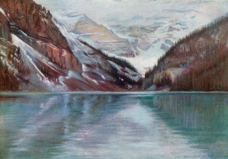 Lake Louise, het meer in de wolken door Harold Copping