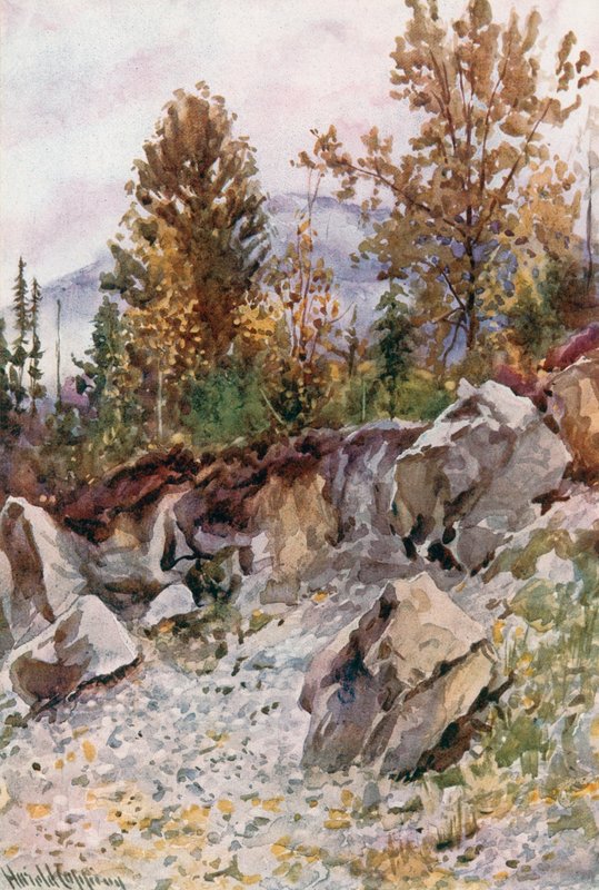 Mount Mackenzie, vanaf de steengroeve bij Revelstoke door Harold Copping