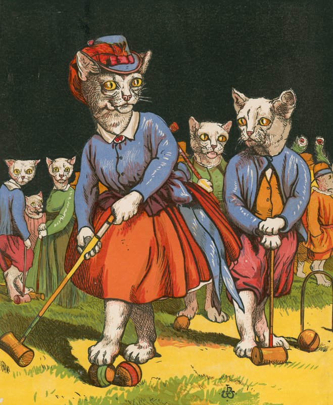 Katten die croquet spelen door Harrison William Weir