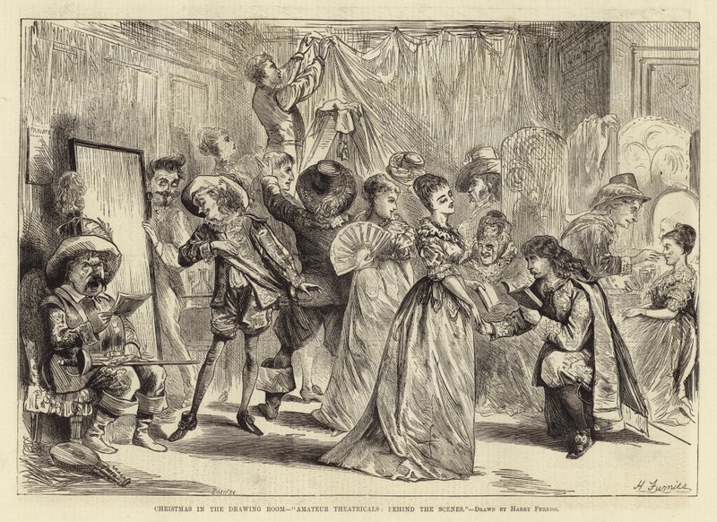 Kerstmis in de Salon, Amateurtoneel, achter de Schermen door Harry Furniss
