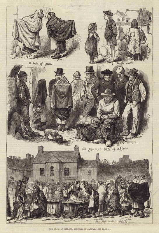 De staat van Ierland, schetsen in Galway door Harry Furniss