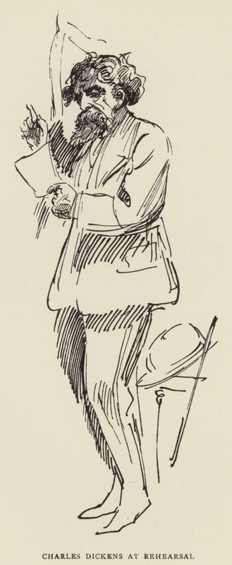 Charles Dickens bij Repetitie door Harry Furniss
