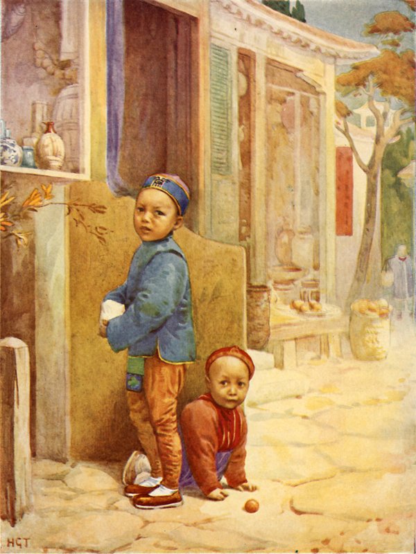 Chinese jongens (kleurenlitho) door Harry George Theaker