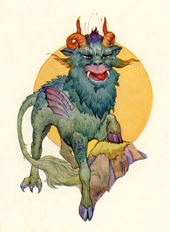 Het grote beest (kleurenlitho) door Harry George Theaker