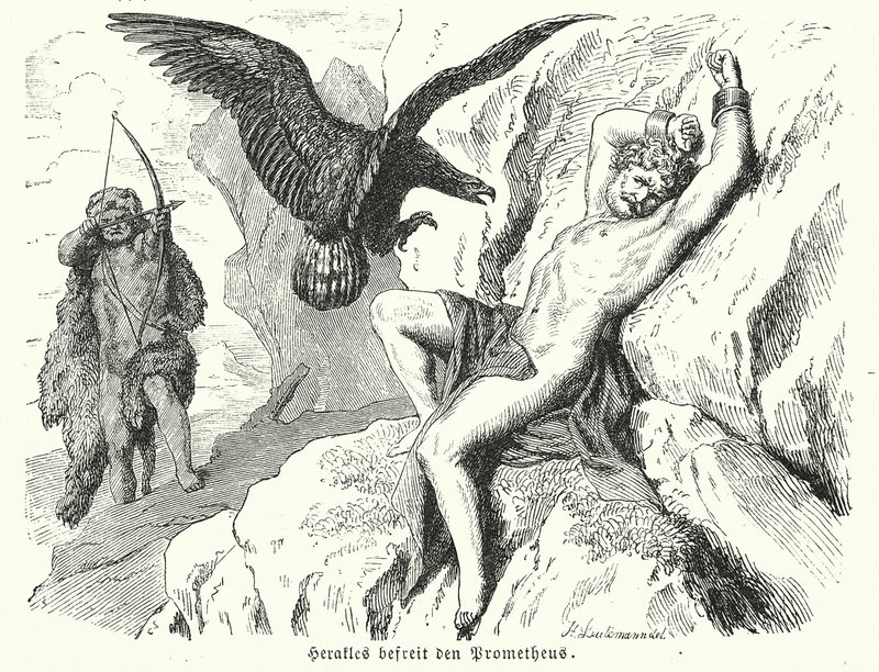 Herakles bevrijdt Prometheus door Heinrich Leutemann