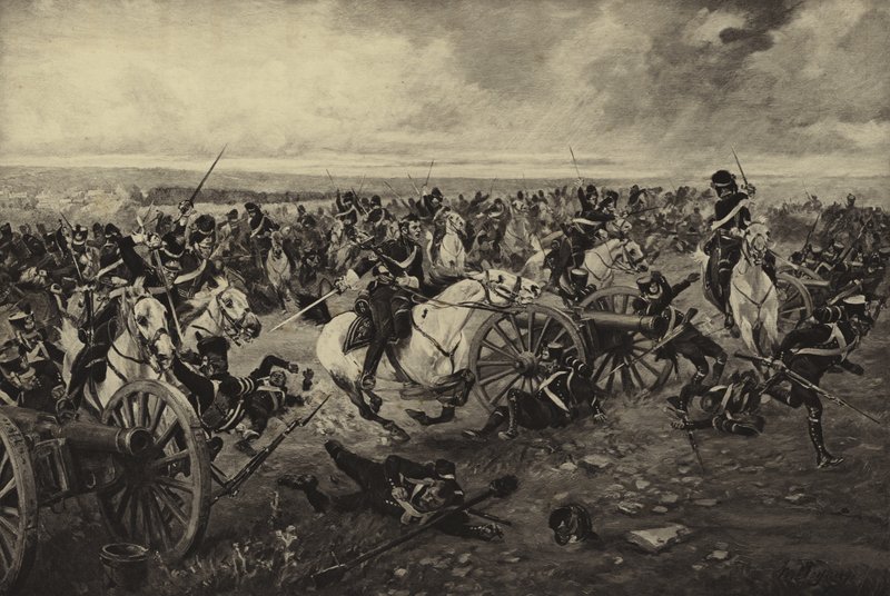 Slag bij Waterloo, 1815 (gravure) door Henri Louis Dupray