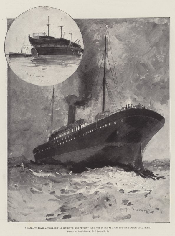 Cholera aan Boord van een Troepenschip in Plymouth, de Nubia gaat 
