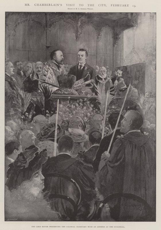 Bezoek van Mr Chamberlain aan de stad, 13 februari door Henry Charles Seppings Wright