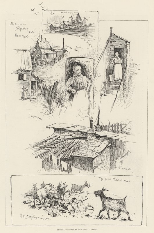 Schetsen in Shanty Town, New York door Henry Charles Seppings Wright