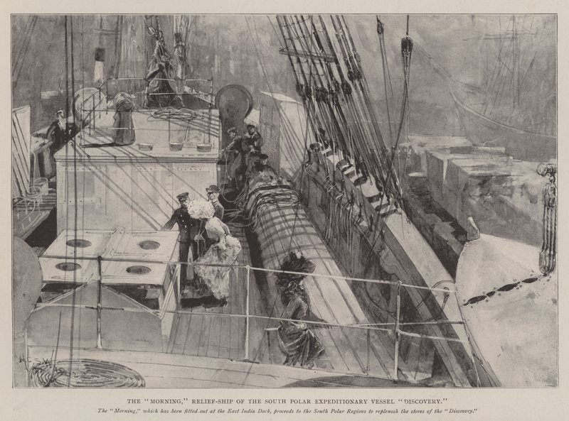 De ochtend, reddingsschip van het Zuidpool-expeditievaartuig Discovery door Henry Charles Seppings Wright