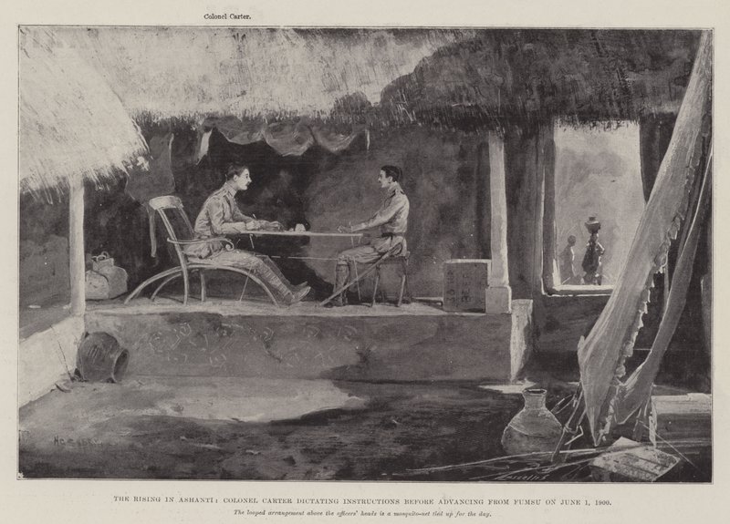 De opstand in Ashanti, kolonel Carter dicteert instructies voordat hij op 1 juni 1900 vanuit Fumsu oprukt door Henry Charles Seppings Wright