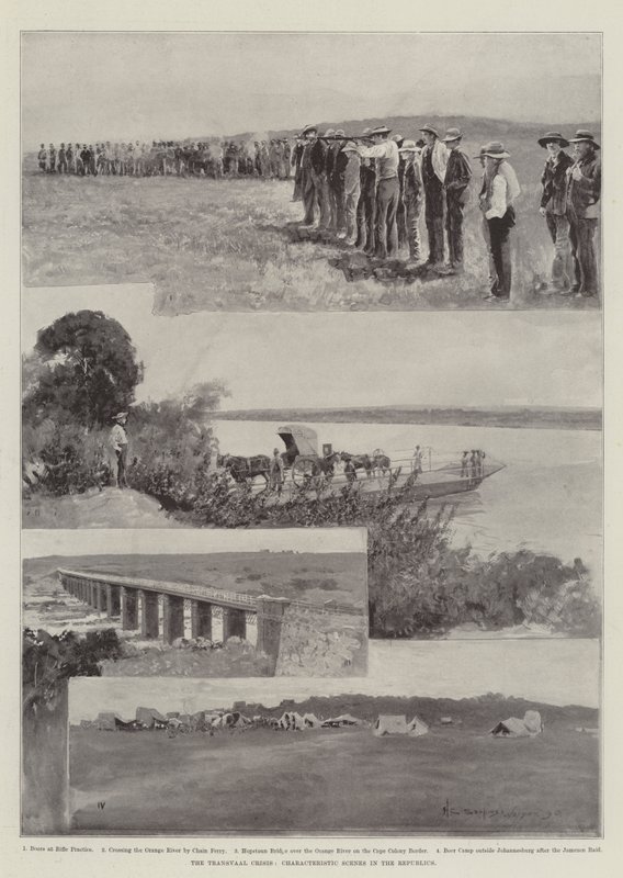 De Transvaal-crisis, karakteristieke scènes in de republieken door Henry Charles Seppings Wright