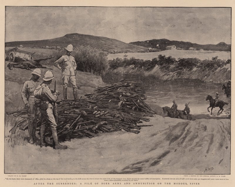 Na de Overgave, een Stapel Boerenwapens en Munitie aan de Modderrivier door Henry Marriott Paget