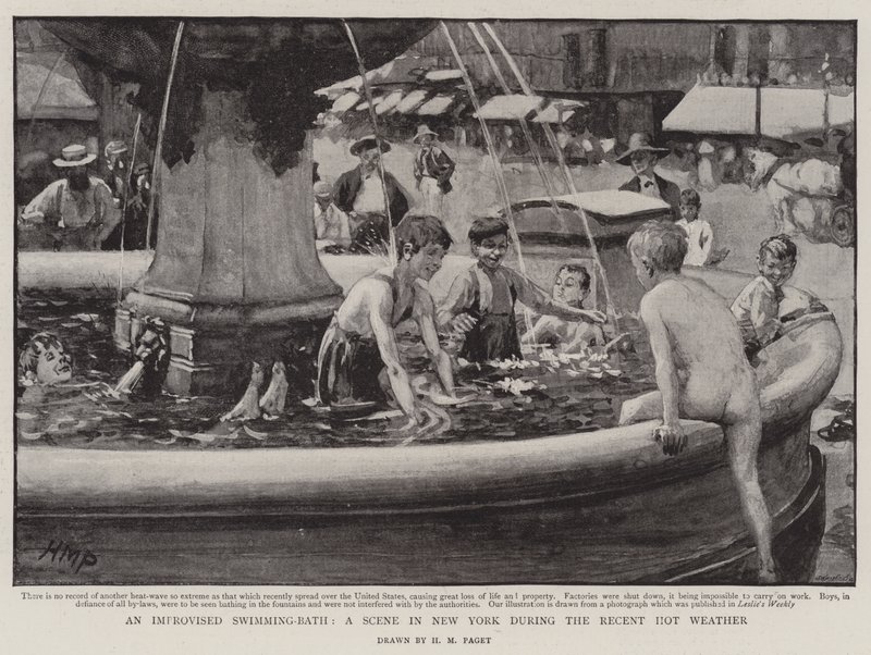 Een Geïmproviseerd Zwembad, Een Scène in New York tijdens het Recente Heet Weer door Henry Marriott Paget