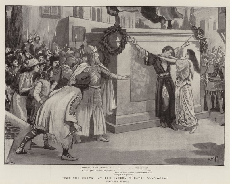 Voor de kroon in het Lyceum Theatre, Act IV, laatste scène door Henry Marriott Paget