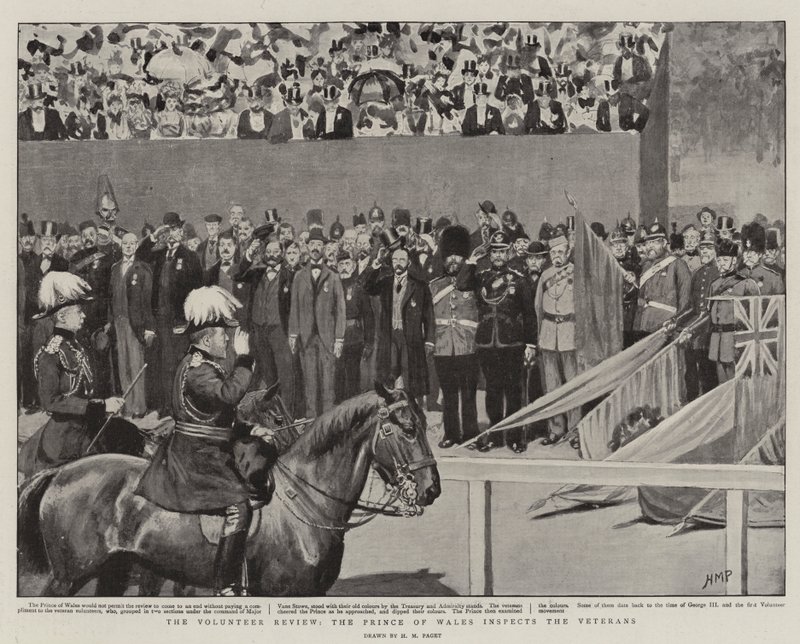 De Vrijwilligersparade, de Prins van Wales inspecteert de Veteranen door Henry Marriott Paget